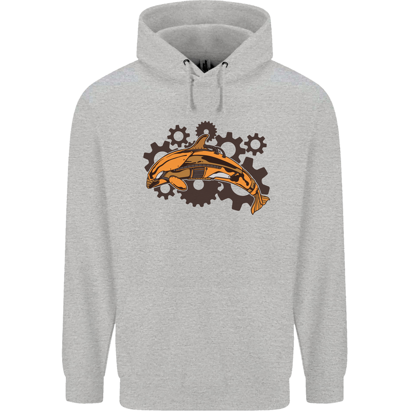 A Steampunk Dolphin Mens 80% Cotton Hoodie Sports Grey
