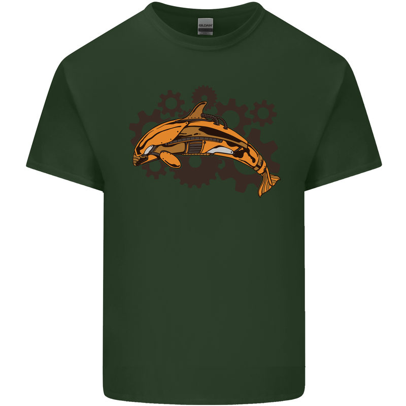 A Steampunk Dolphin Mens Cotton T-Shirt Tee Top Forest Green