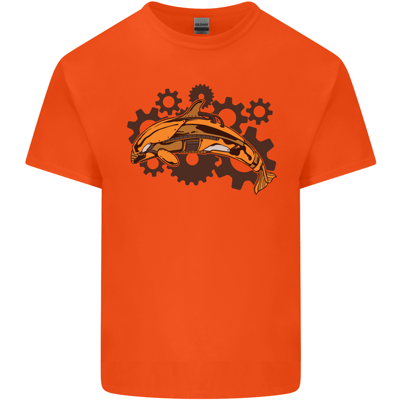 A Steampunk Dolphin Mens Cotton T-Shirt Tee Top Orange