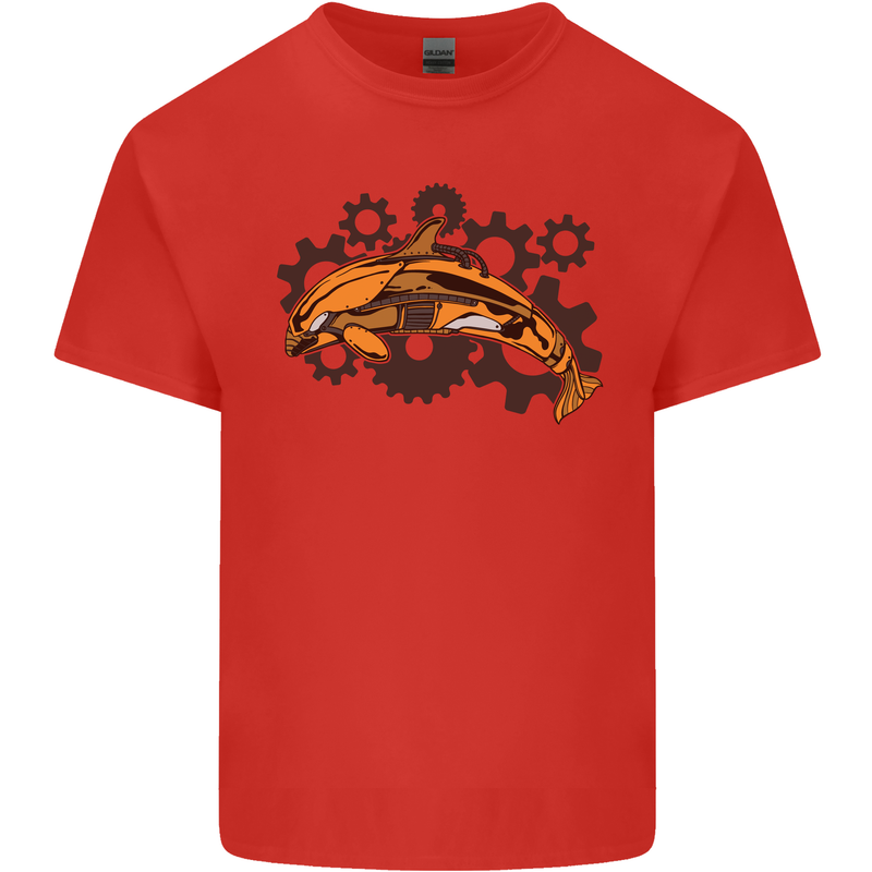 A Steampunk Dolphin Mens Cotton T-Shirt Tee Top Red