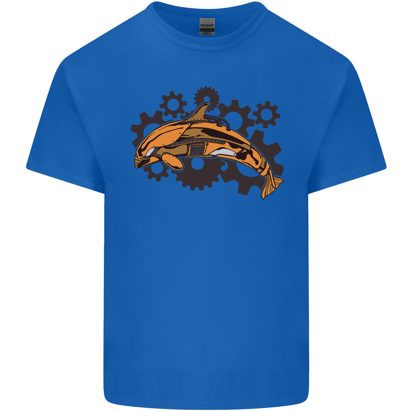 A Steampunk Dolphin Mens Cotton T-Shirt Tee Top Royal Blue