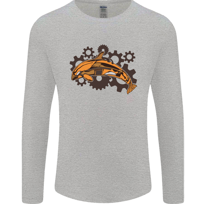 A Steampunk Dolphin Mens Long Sleeve T-Shirt Sports Grey