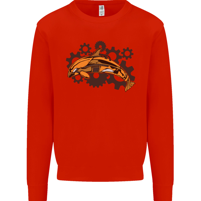 A Steampunk Dolphin Mens Sweatshirt Jumper Bright Red