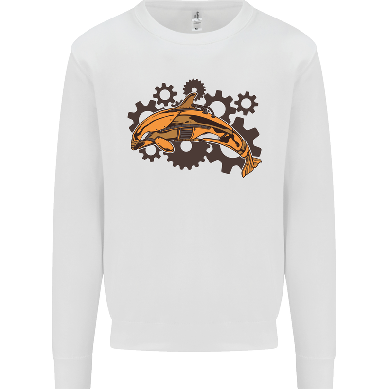 A Steampunk Dolphin Mens Sweatshirt Jumper White