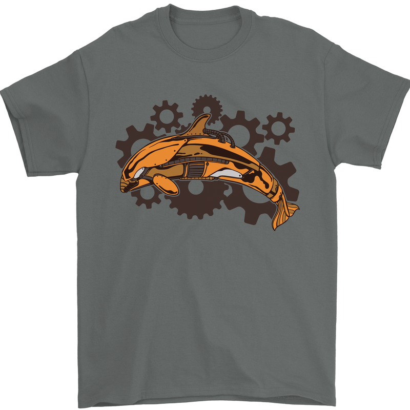A Steampunk Dolphin Mens T-Shirt 100% Cotton Charcoal