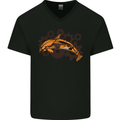 A Steampunk Dolphin Mens V-Neck Cotton T-Shirt Black