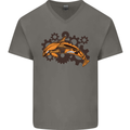 A Steampunk Dolphin Mens V-Neck Cotton T-Shirt Charcoal