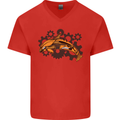 A Steampunk Dolphin Mens V-Neck Cotton T-Shirt Red