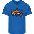 A Steampunk Dolphin Mens V-Neck Cotton T-Shirt Royal Blue