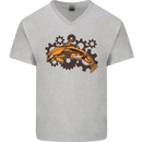 A Steampunk Dolphin Mens V-Neck Cotton T-Shirt Sports Grey