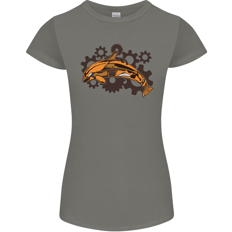 A Steampunk Dolphin Womens Petite Cut T-Shirt Charcoal