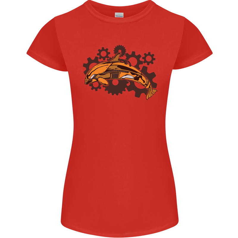 A Steampunk Dolphin Womens Petite Cut T-Shirt Red