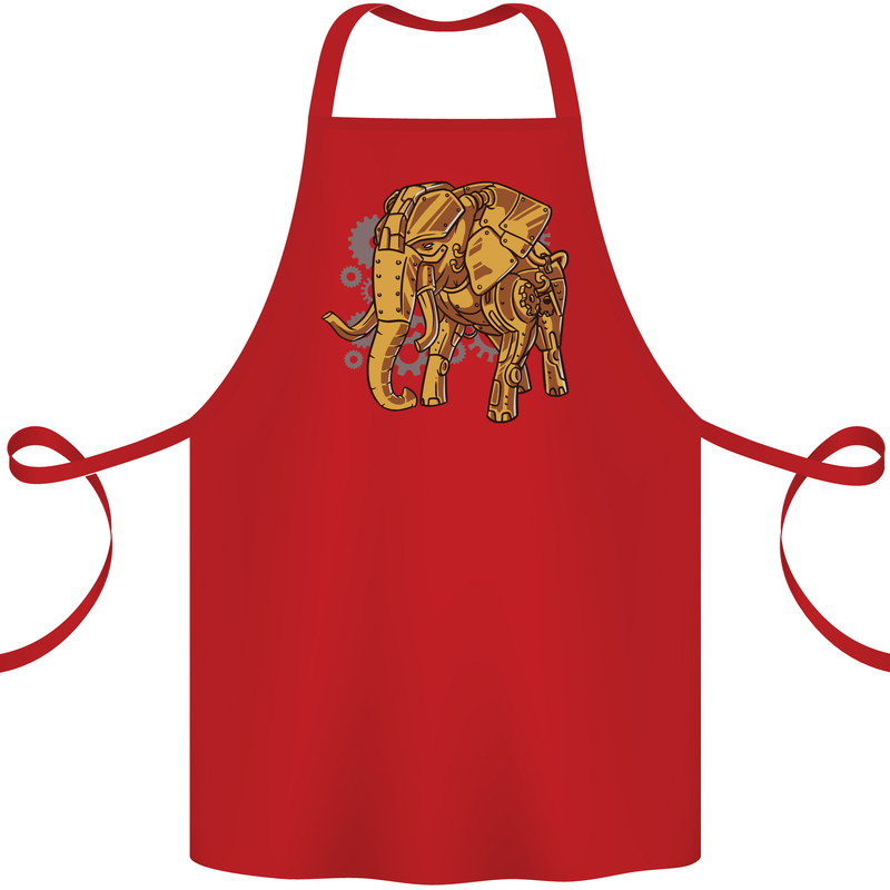 A Steampunk Elephant Cotton Apron 100% Organic Red