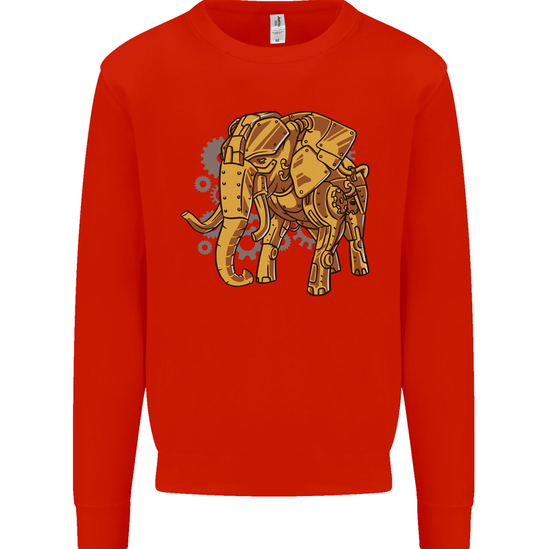 A Steampunk Elephant Kids Sweatshirt Jumper Bright Red