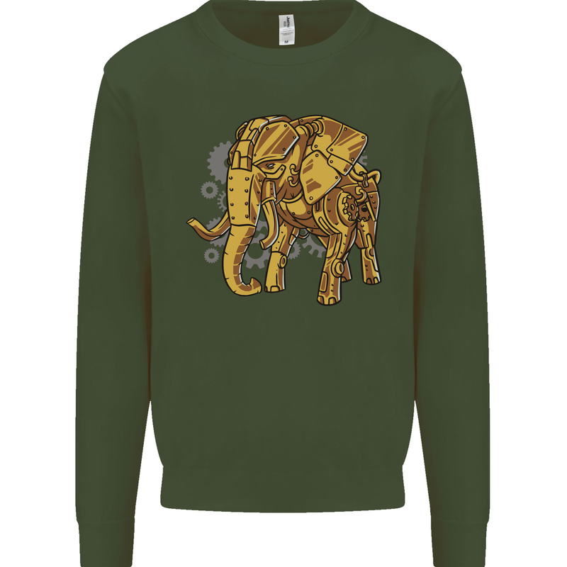 A Steampunk Elephant Kids Sweatshirt Jumper Forest Green