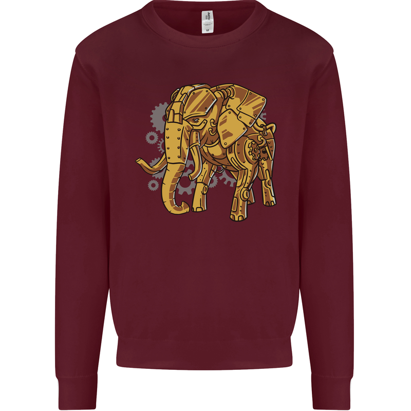 A Steampunk Elephant Kids Sweatshirt Jumper Maroon