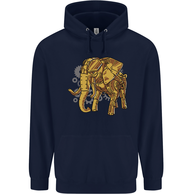 A Steampunk Elephant Mens 80% Cotton Hoodie Navy Blue