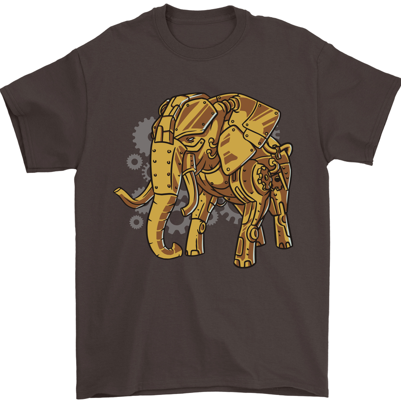 A Steampunk Elephant Mens T-Shirt 100% Cotton Dark Chocolate