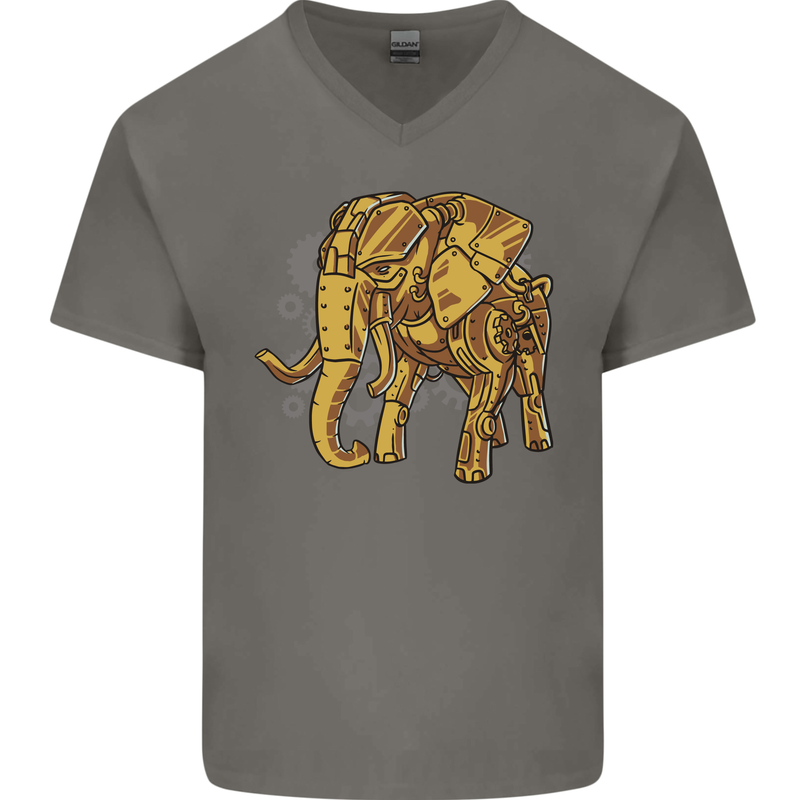 A Steampunk Elephant Mens V-Neck Cotton T-Shirt Charcoal