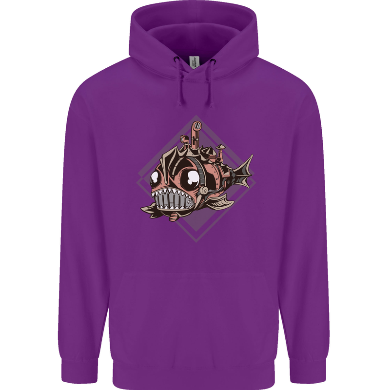 A Steampunk Fish Childrens Kids Hoodie Purple