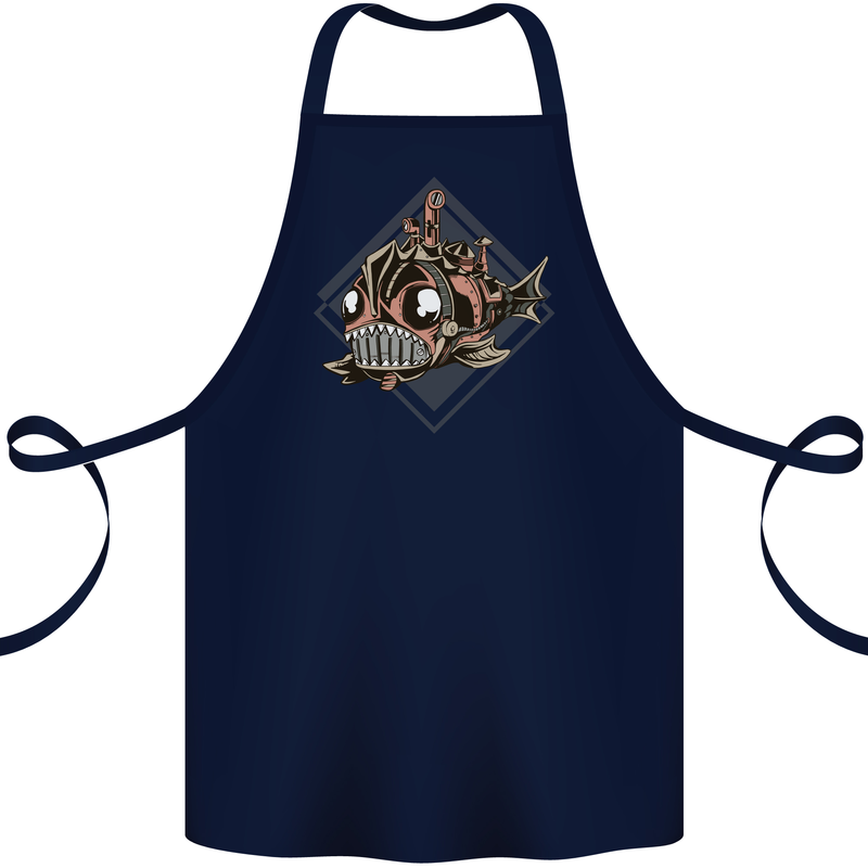 A Steampunk Fish Cotton Apron 100% Organic Navy Blue