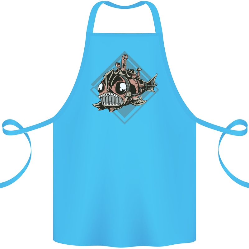 A Steampunk Fish Cotton Apron 100% Organic Turquoise