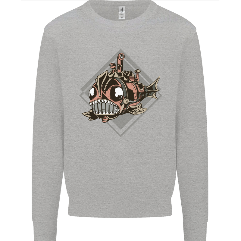 A Steampunk Fish Kids Sweatshirt Jumper Sports Grey