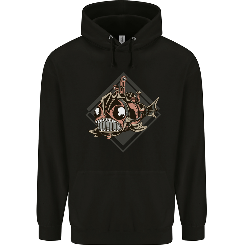 A Steampunk Fish Mens 80% Cotton Hoodie Black