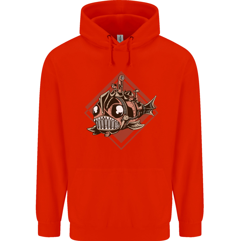 A Steampunk Fish Mens 80% Cotton Hoodie Bright Red