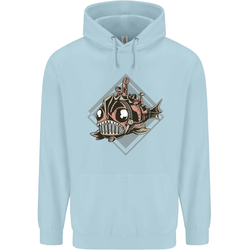 A Steampunk Fish Mens 80% Cotton Hoodie Light Blue
