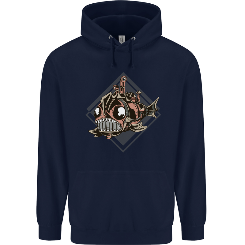 A Steampunk Fish Mens 80% Cotton Hoodie Navy Blue