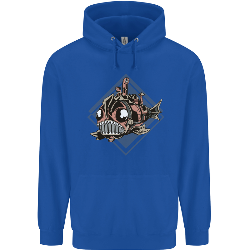 A Steampunk Fish Mens 80% Cotton Hoodie Royal Blue