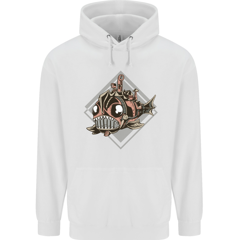 A Steampunk Fish Mens 80% Cotton Hoodie White