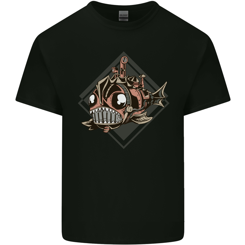 A Steampunk Fish Mens Cotton T-Shirt Tee Top Black