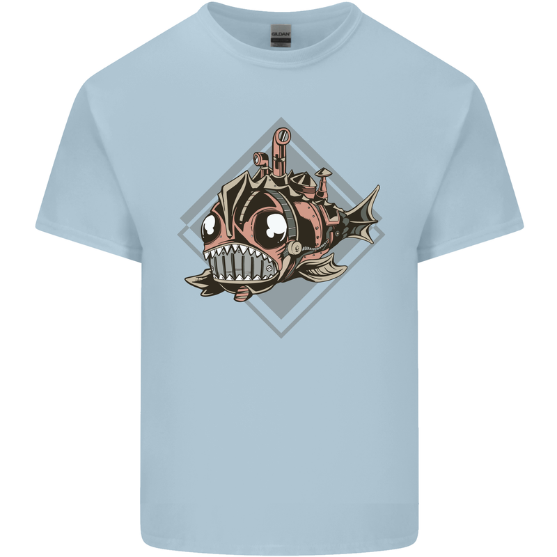 A Steampunk Fish Mens Cotton T-Shirt Tee Top Light Blue