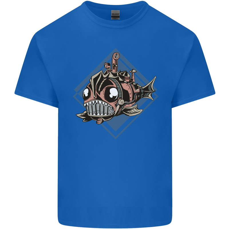 A Steampunk Fish Mens Cotton T-Shirt Tee Top Royal Blue