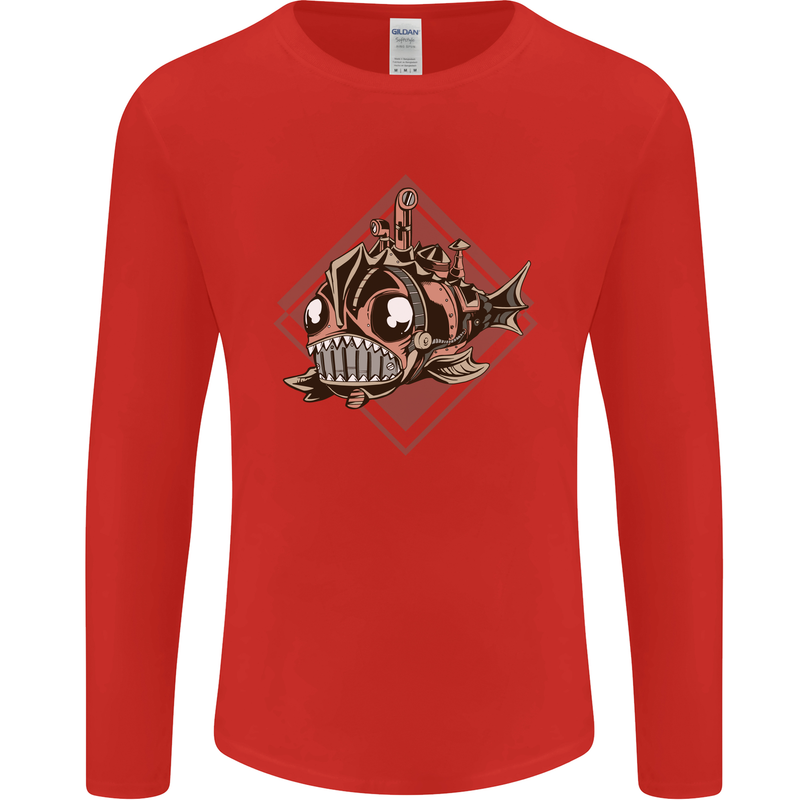 A Steampunk Fish Mens Long Sleeve T-Shirt Red