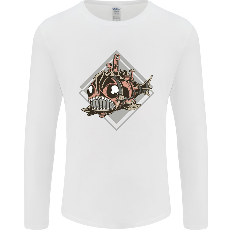 A Steampunk Fish Mens Long Sleeve T-Shirt White