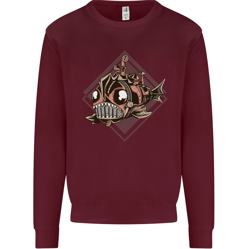 A Steampunk Fish Mens Sweatshirt Jumper Maroon