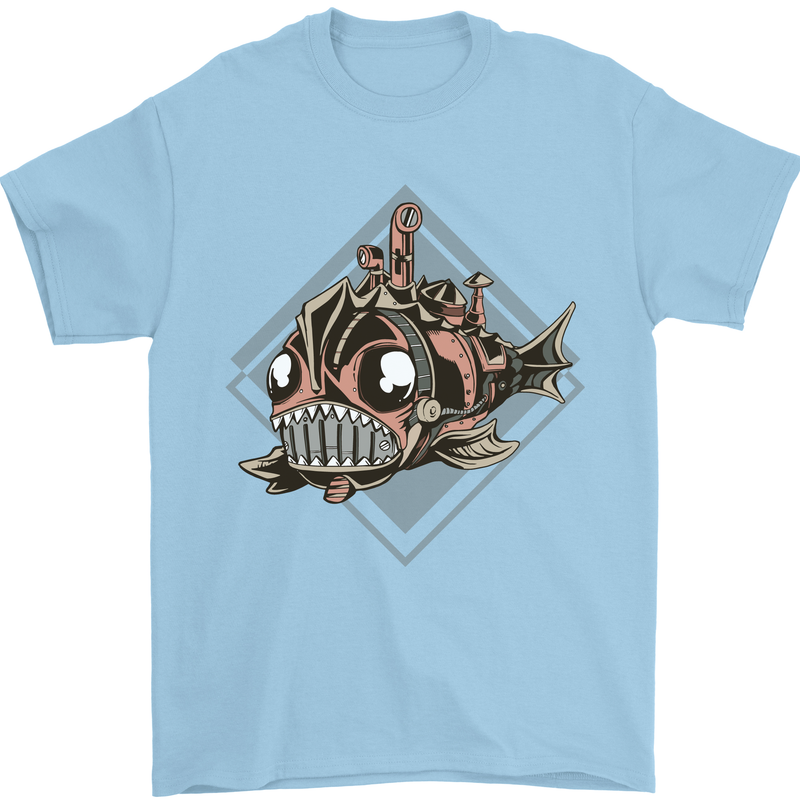 A Steampunk Fish Mens T-Shirt 100% Cotton Light Blue