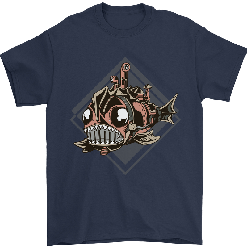 A Steampunk Fish Mens T-Shirt 100% Cotton Navy Blue