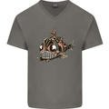 A Steampunk Fish Mens V-Neck Cotton T-Shirt Charcoal