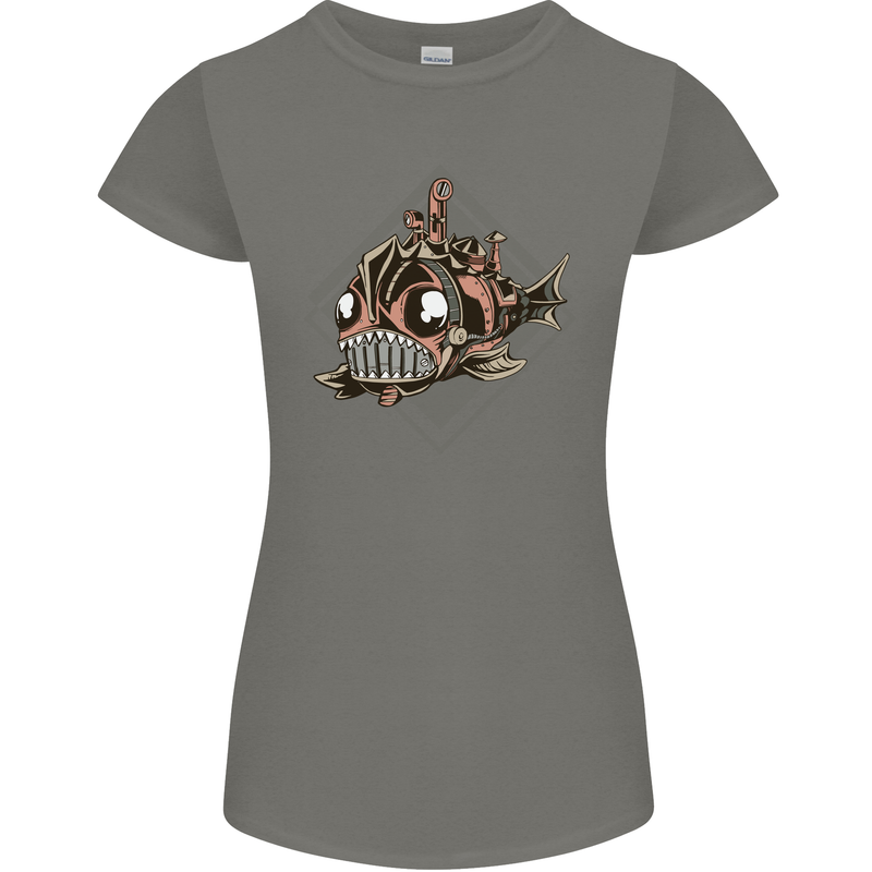 A Steampunk Fish Womens Petite Cut T-Shirt Charcoal