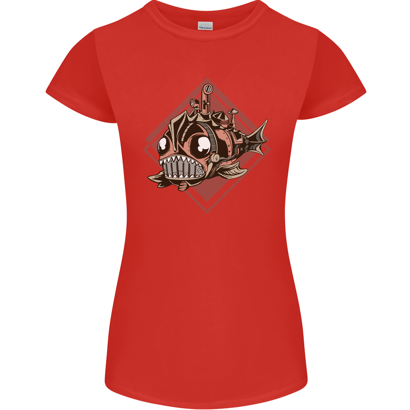 A Steampunk Fish Womens Petite Cut T-Shirt Red