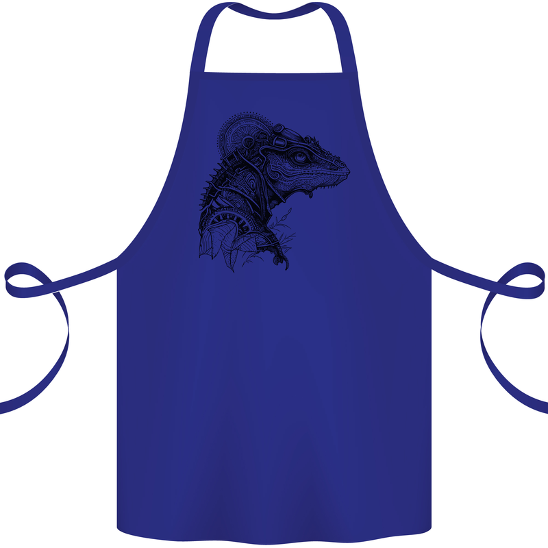 A Steampunk Iguana Lizard Reptiles Cotton Apron 100% Organic Royal Blue