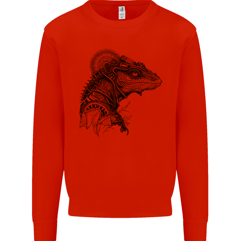 A Steampunk Iguana Lizard Reptiles Kids Sweatshirt Jumper Bright Red