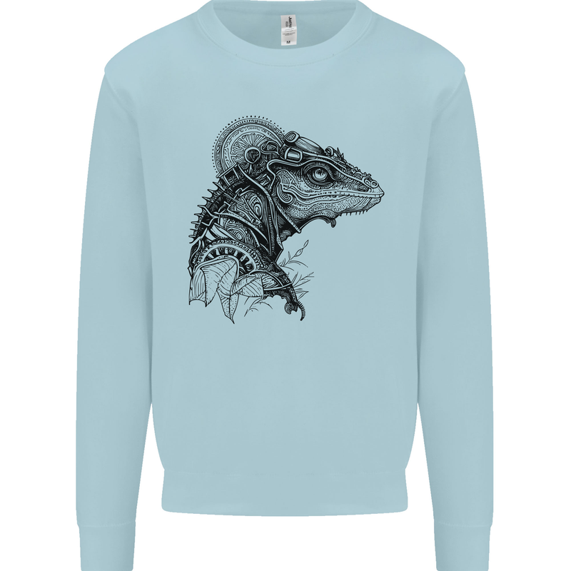 A Steampunk Iguana Lizard Reptiles Kids Sweatshirt Jumper Light Blue