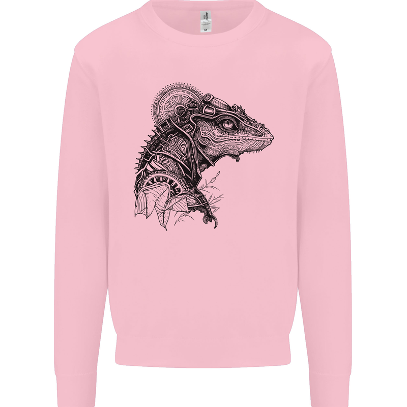 A Steampunk Iguana Lizard Reptiles Kids Sweatshirt Jumper Light Pink