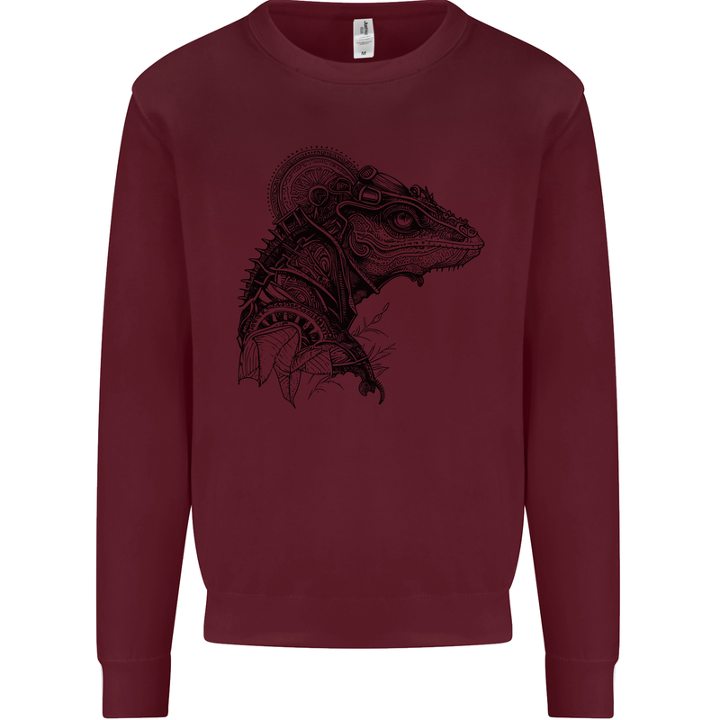 A Steampunk Iguana Lizard Reptiles Kids Sweatshirt Jumper Maroon