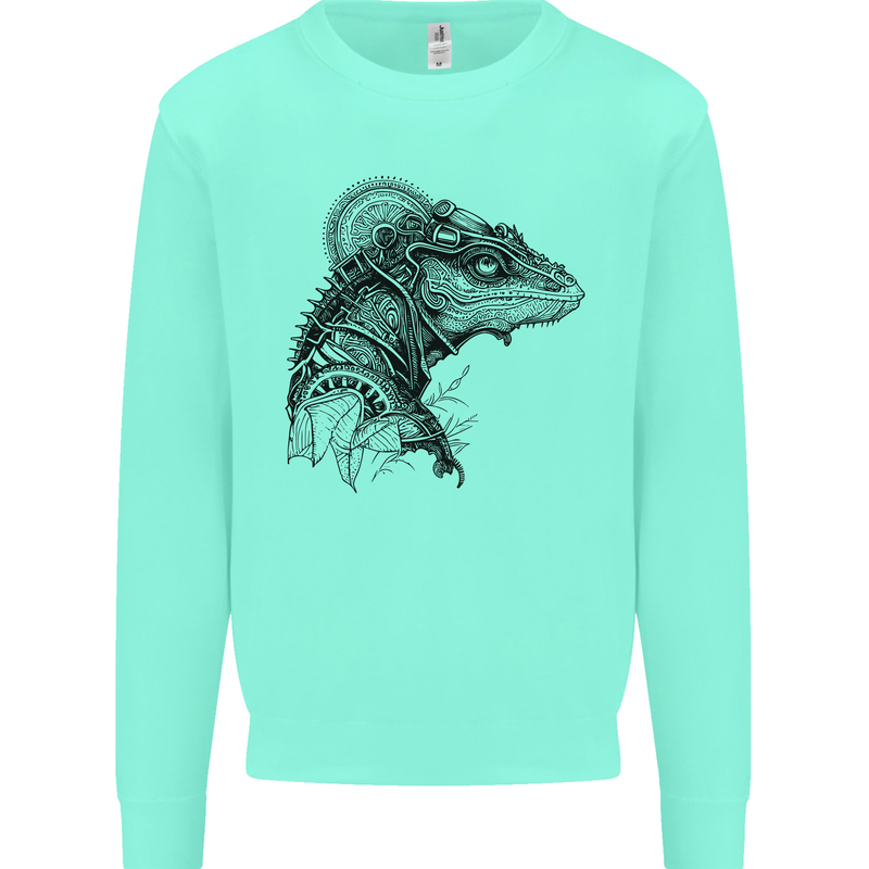 A Steampunk Iguana Lizard Reptiles Kids Sweatshirt Jumper Peppermint